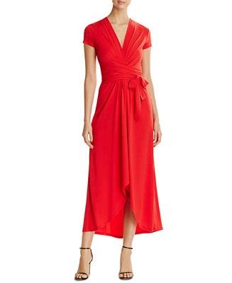 michael kors high-low faux wrap dress red